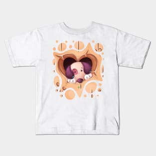 Puppy in heart hole Kids T-Shirt